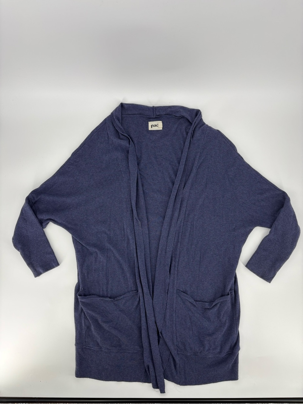 Pact Navy Blue Draped Organic Cotton Long  Relaxed Cardigan Pockets Women L/X